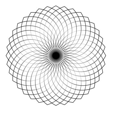 Döngüsel daire, sarmal, volta elementi. Döndürme, santrifüj ve dönme etkisiyle eş merkezli şekil. Döndürme, döndürme ve döndürme vektör illüstrasyonu