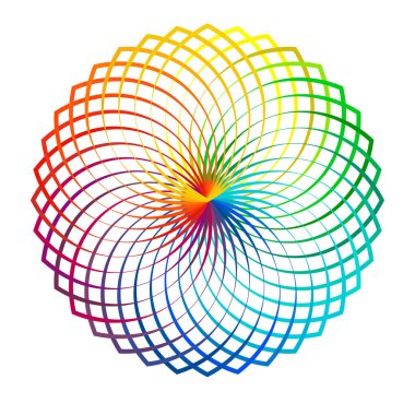Renkli, spektrum renkli soyut mandala, motif simgesi. Soyut dairesel, çok renkli tasarım ögesi