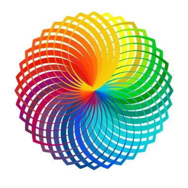 Renkli, spektrum renkli soyut mandala, motif simgesi. Soyut dairesel, çok renkli tasarım ögesi