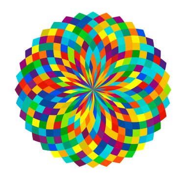 Renkli, spektrum renkli soyut mandala, motif simgesi. Soyut dairesel, çok renkli tasarım ögesi