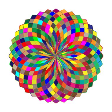 Renkli, spektrum renkli soyut mandala, motif simgesi. Soyut dairesel, çok renkli tasarım ögesi