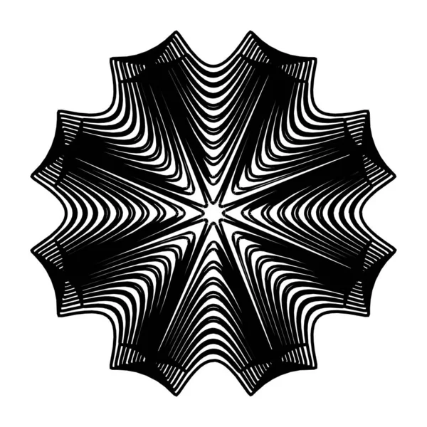Geometrikus Mandala Radiál Kör Alakú Motívum Ikon Szimbólum Sugárzó Forma — Stock Vector