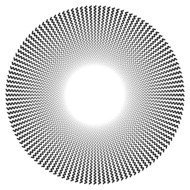 Dalgalı, zikzak çizgili, çapraz çizgili radyal spiral. vektör illüstrasyonu