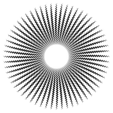 Dalgalı, zikzak çizgili, çapraz çizgili radyal spiral. vektör illüstrasyonu