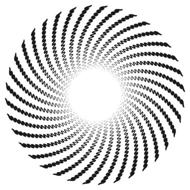 Dalgalı, zikzak çizgili, çapraz çizgili radyal spiral. vektör illüstrasyonu