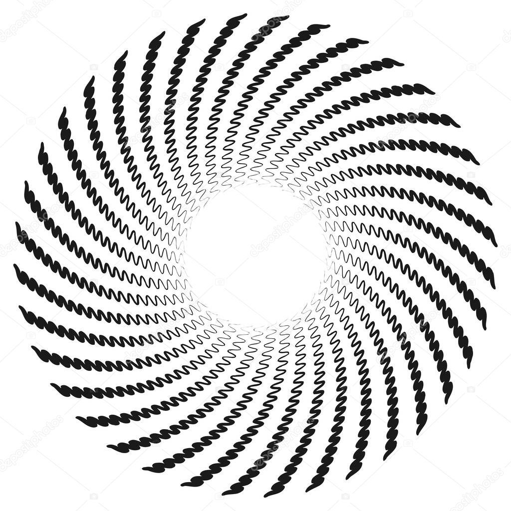 Radial spiral with wavy, zigzag, criss-cross lines. vector illustration
