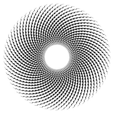 Dalgalı, zikzak çizgili, çapraz çizgili radyal spiral. vektör illüstrasyonu