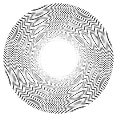 Dalgalı, zikzak çizgili, çapraz çizgili radyal spiral. vektör illüstrasyonu