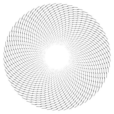 Dalgalı, zikzak çizgili, çapraz çizgili radyal spiral. vektör illüstrasyonu