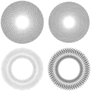 Dalgalı, zikzak çizgili, çapraz çizgili radyal spiral. vektör illüstrasyonu