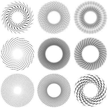 Dalgalı, zikzak çizgili, çapraz çizgili radyal spiral. vektör illüstrasyonu