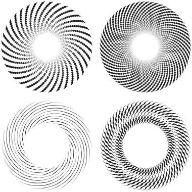 Dalgalı, zikzak çizgili, çapraz çizgili radyal spiral. vektör illüstrasyonu