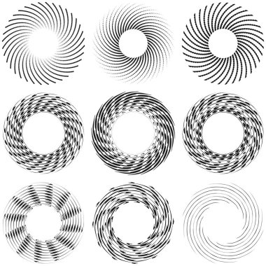 Dalgalı, zikzak çizgili, çapraz çizgili radyal spiral. vektör illüstrasyonu