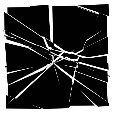 Parçalanmış, kırılmış, geometrik kare kırılmış. Patlama, patlama etkisi. Kırık cam vektör çizimi