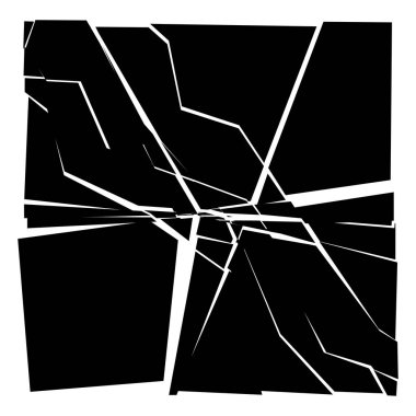 Parçalanmış, kırılmış, geometrik kare kırılmış. Patlama, patlama etkisi. Kırık cam vektör çizimi
