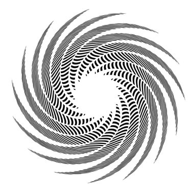 Kırık dairesel, konsantre ve radyal çizgilerin spiral etkisi. Soyut geometrik mandala, motif, vektör illüstrasyonu 
