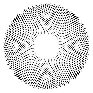 Kırık dairesel, konsantre ve radyal çizgilerin spiral etkisi. Soyut geometrik mandala, motif, vektör illüstrasyonu 
