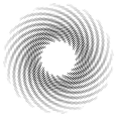 Kırık dairesel, konsantre ve radyal çizgilerin spiral etkisi. Soyut geometrik mandala, motif, vektör illüstrasyonu 