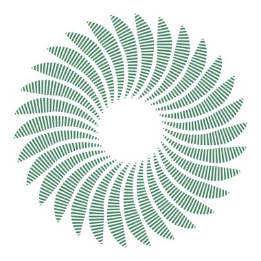 Kırık dairesel, konsantre ve radyal çizgilerin spiral etkisi. Soyut geometrik mandala, motif, vektör illüstrasyonu 