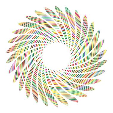 Kırık dairesel, konsantre ve radyal çizgilerin spiral etkisi. Soyut geometrik mandala, motif, vektör illüstrasyonu 