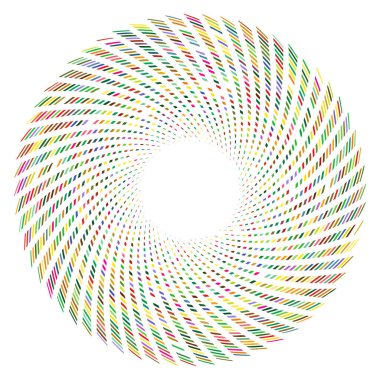 Kırık dairesel, konsantre ve radyal çizgilerin spiral etkisi. Soyut geometrik mandala, motif, vektör illüstrasyonu 
