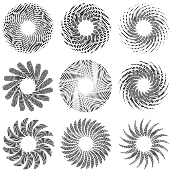 Efecto Espiral Líneas Circulares Concéntricas Radiales Discontinuas Mandala Geométrico Abstracto — Vector de stock