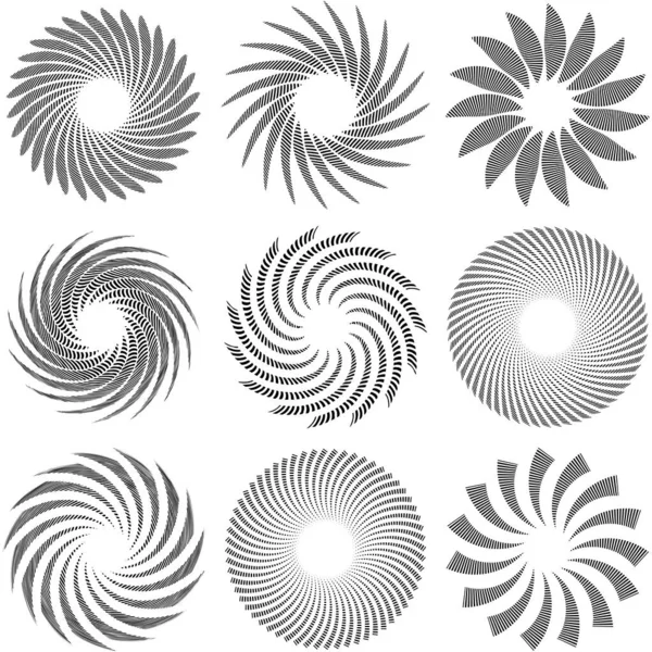 破線円形 同心円状 および放射状線のスパイラル効果 抽象幾何学的な曼荼羅 モチーフ ベクトル図 — ストックベクタ
