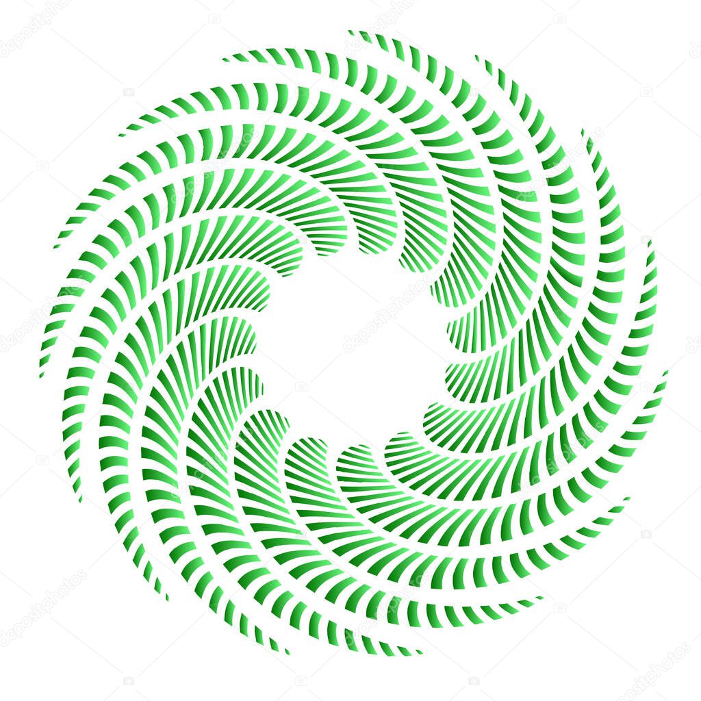 Spiral effect of dashed circular, concentric, and radial lines. Abstract geometric mandala, motif, vector illustration 