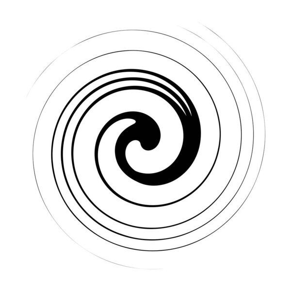 Swirl, twirl, spiral shape, element. Motif with rotation, torsion effect