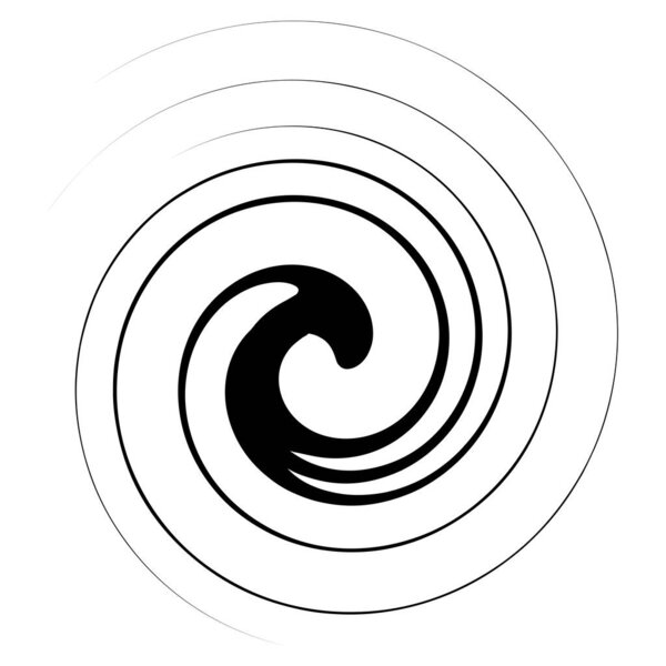 Swirl, twirl, spiral shape, element. Motif with rotation, torsion effect