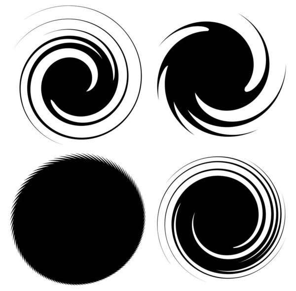 Swirl, twirl, spiral shape, element. Motif with rotation, torsion effect