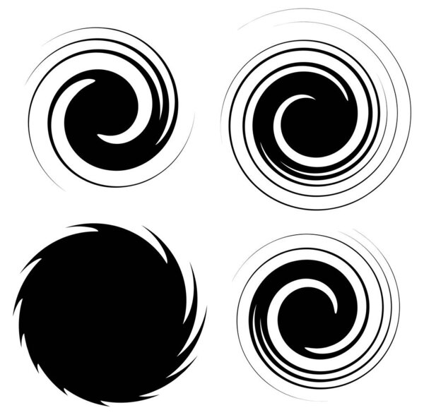 Swirl, twirl, spiral shape, element. Motif with rotation, torsion effect