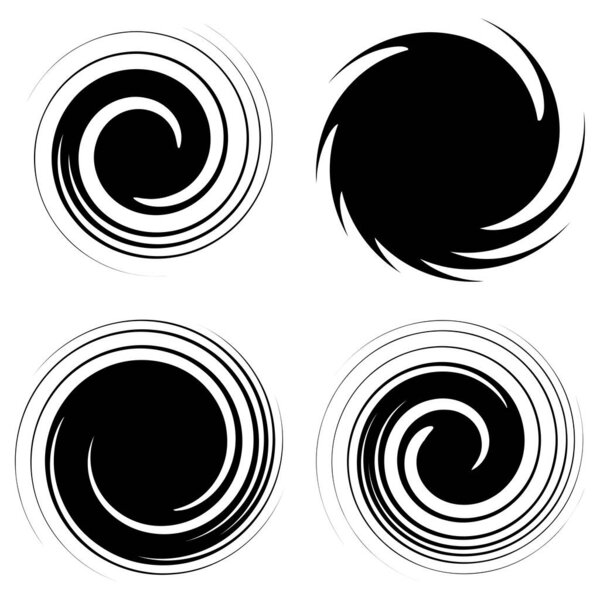 Swirl, twirl, spiral shape, element. Motif with rotation, torsion effect