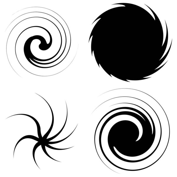 Swirl, twirl, spiral shape, element. Motif with rotation, torsion effect