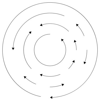 Ters yönde dairesel, konsantre oklar, vektör illüstrasyonu