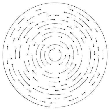 Ters yönde dairesel, konsantre oklar, vektör illüstrasyonu