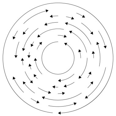 Ters yönde dairesel, konsantre oklar, vektör illüstrasyonu