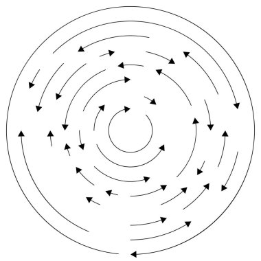 Ters yönde dairesel, konsantre oklar, vektör illüstrasyonu