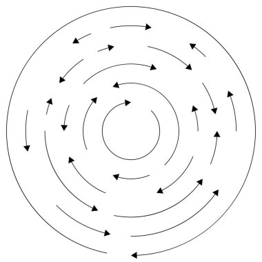 Ters yönde dairesel, konsantre oklar, vektör illüstrasyonu