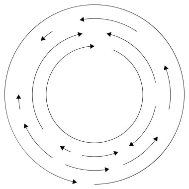 Ters yönde dairesel, konsantre oklar, vektör illüstrasyonu