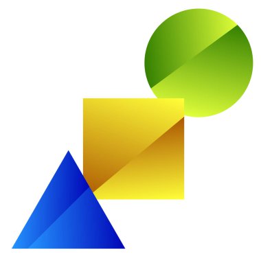 Temel şekiller logo elementini oluşturur. Üçgen, kare, daire logosu, simge, vektör illüstrasyonu, Clip sanatı grafikleri