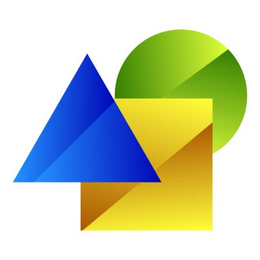 Temel şekiller logo elementini oluşturur. Üçgen, kare, daire logosu, simge, vektör illüstrasyonu, Clip sanatı grafikleri