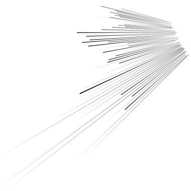 Çizgiler, çizgiler ve üç boyutlu perspektif. Çizgiler ufukta kayboluyor. Dinamik açılı çizgi vektör çizimi,