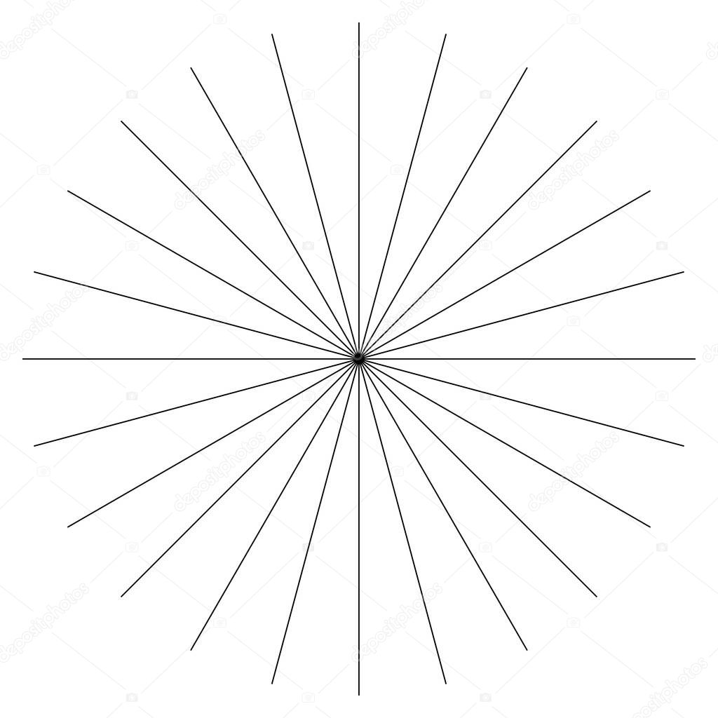 Radial, radiating lines intersected at center. Conflux, converging circular lines design