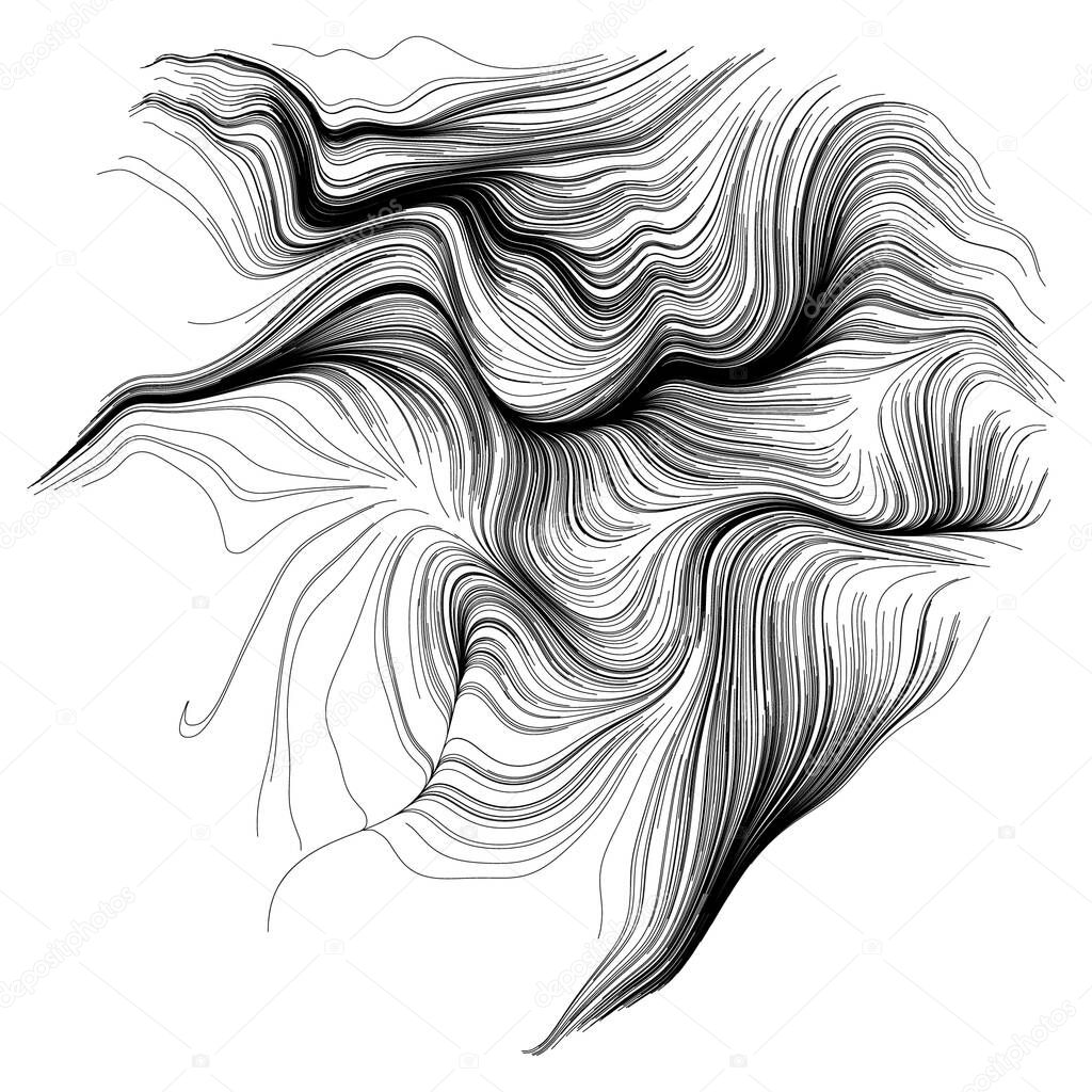 Abstract render of random wavy lines, vector design element
