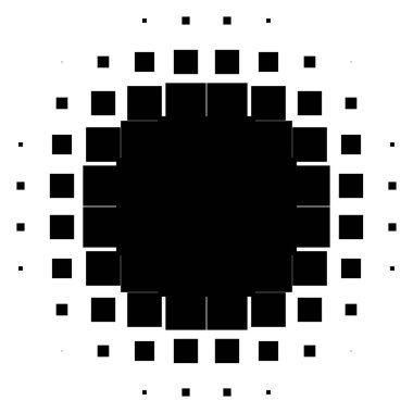 Dairesel yarım ton, karelerden oluşan ekran elemanı. Geometrik ögeyi kareler