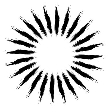 Radyal grungy, desenli kirişler, ışınlar, çizgiler soyut vektör illüstrasyon elementi