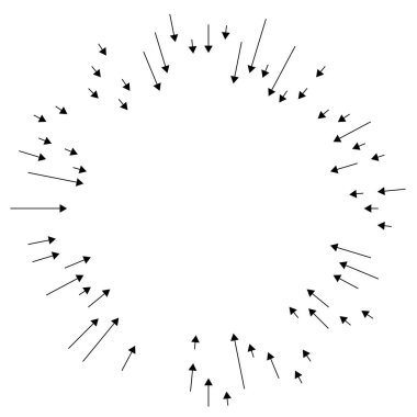 Basınç için içe bakan oklar, toplama, küçültme veya söndürme kavramları