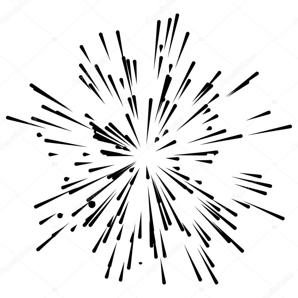 Radiating lines, stripes abstract element for explosion, vector illustration template