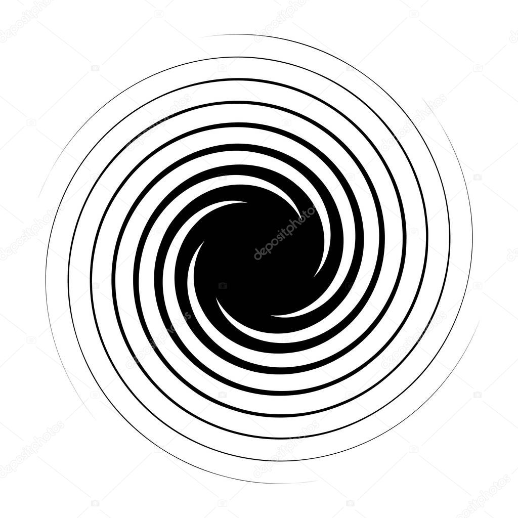 radiating swirl or twirl, twirling element shape vector illustration